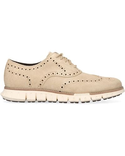 Cole Haan Suede Zerøgrand Remastered Wingtip Oxford Shoes - Natural