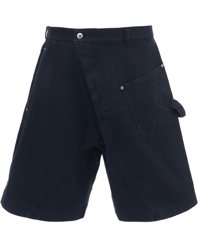 JW Anderson Cotton Twisted Workwear Shorts - Blue