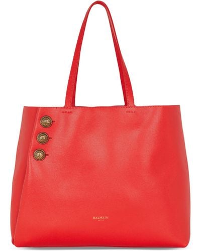 Balmain Leather Emblème Tote Bag - Red