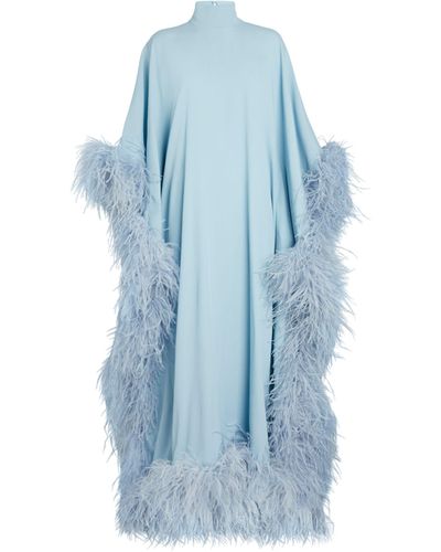 ‎Taller Marmo Feather-trim Casta Diva Kaftan Dress - Blue