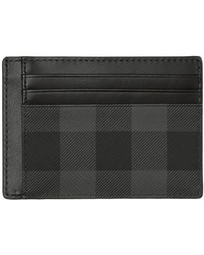 Burberry Check Leather-trim Money Clip Card Holder - Black