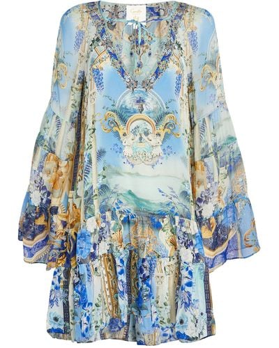Camilla Silk Panel Mini Dress - Blue