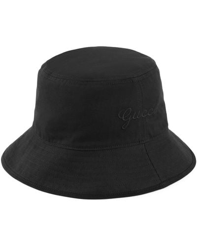 Gucci Cotton Embroidered Logo Bucket Hat - Black