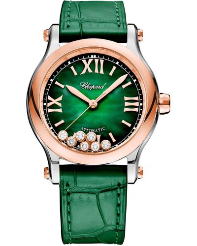 Chopard Rose Gold And Diamond Happy Sport Watch 36mm - Green