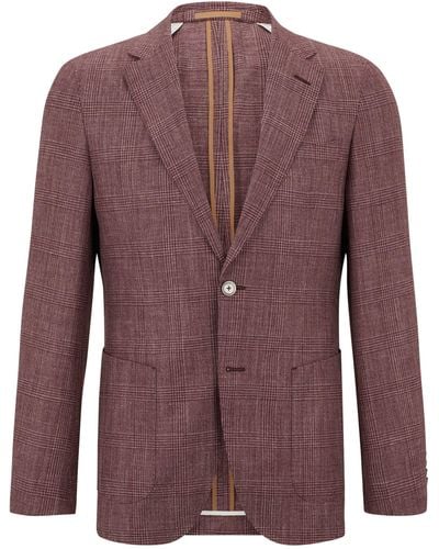 BOSS Wool-silk Check Jacket - Purple