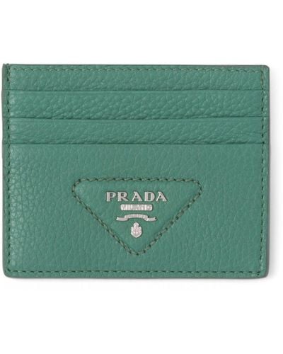 Prada Leather Triangle Card Holder - Green