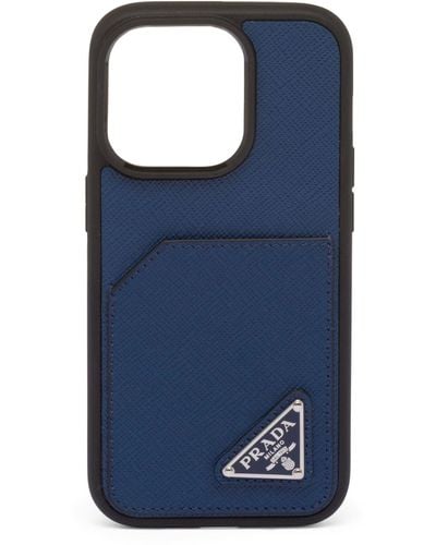 Prada Saffiano Leather Iphone 14 Pro Case - Blue