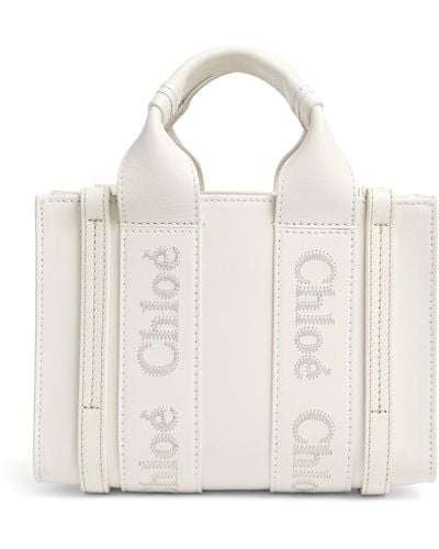 Chloé Mini Leather Woody Tote Bag - White