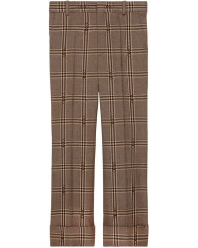 Gucci Wool Horsebit Check Tailored Pants - Brown