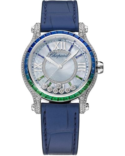 Chopard White Gold, Diamond, Sapphire And Emerald Happy Sport Watch 36mm - Blue