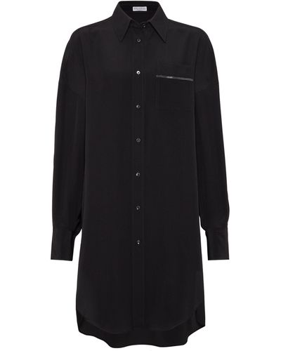 Brunello Cucinelli Silk Crêpe De Chine Longline Shirt - Black