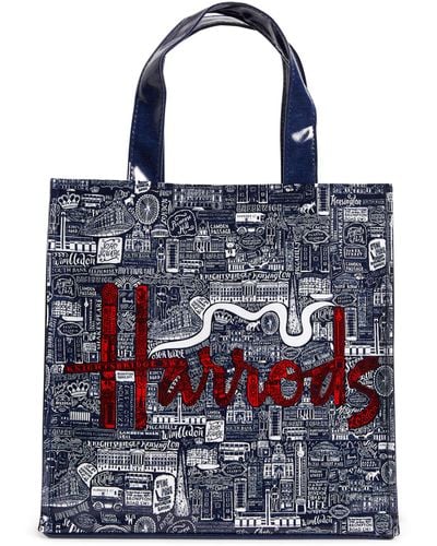 Harrods Small Picture Font Shopper Bag - Blue