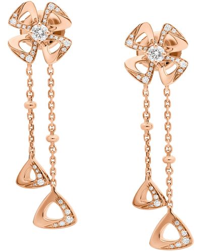 BVLGARI Rose Gold And Diamond Fiorever Drop Earrings - Metallic