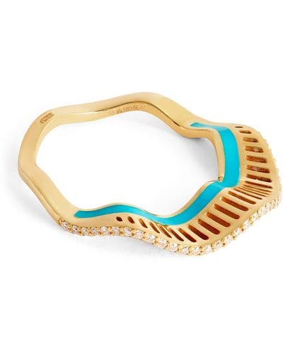 L'Atelier Nawbar Yellow Gold And Diamond Twisted Waves Ring - Blue