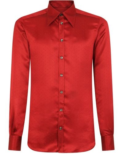 Dolce & Gabbana Silk Jacquard Shirt - Red
