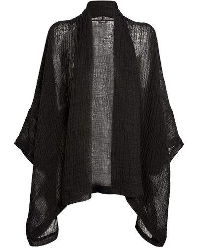 Eskandar Medium-length Linen-blend Collarless Shawl - Black