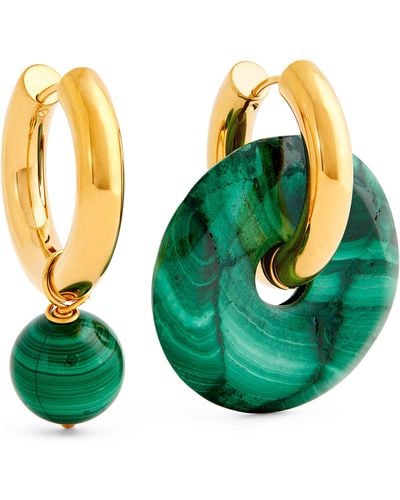 Timeless Pearly Gold-plated Malachite Mismatched Earrings - Green