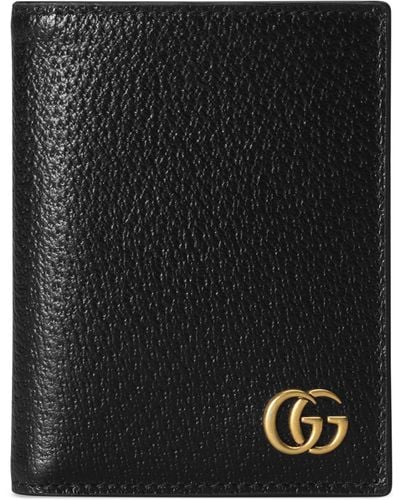Gucci Leather Gg Marmont Foldover Wallet - Black