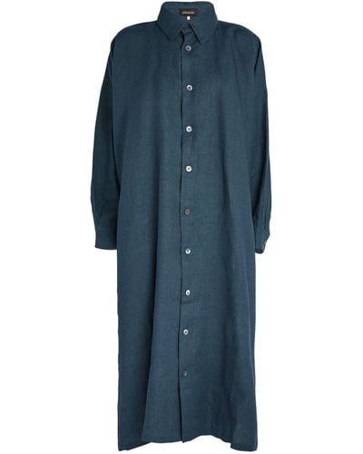 Eskandar A-line Shirt Midi Dress - Blue