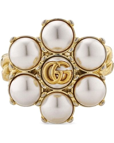 Gucci Double G Ring With Pearls - Metallic
