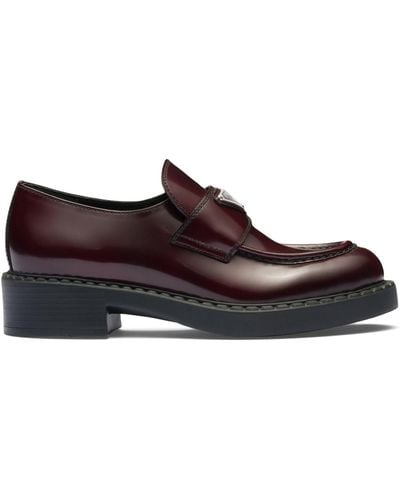 Prada Leather Logo Loafers - Brown