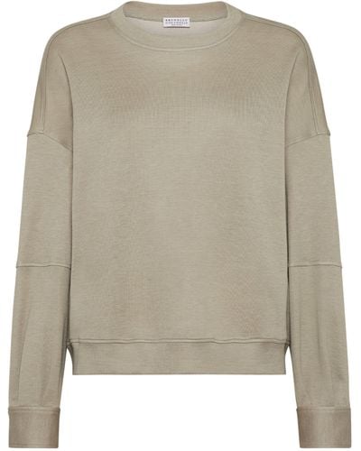 Brunello Cucinelli Cotton-silk Interlock Sweatshirt - Grey