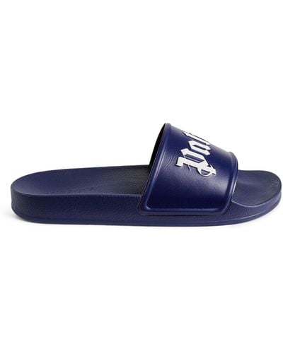 Palm Angels Logo Pool Slides - Blue