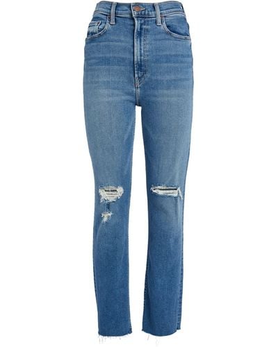 Mother Distressed Rider Straight High Waist Jeans - Blue