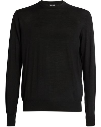 Giorgio Armani Virgin Wool Crewneck Sweater - Black