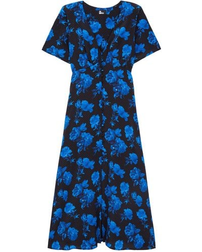 The Kooples Silk Floral Midi Dress - Blue
