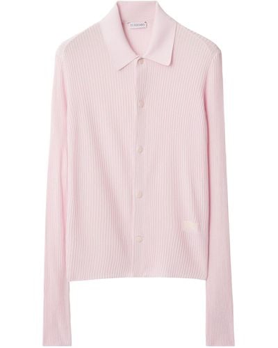 Burberry Rib-knit Shirt Cardigan - Pink