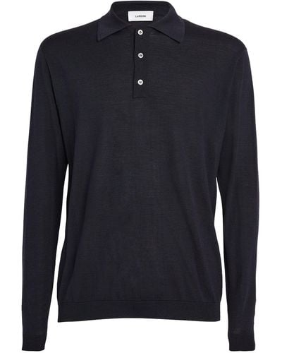 Lardini Wool-silk Blend Long-sleeve Polo Shirt - Blue