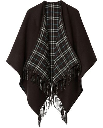 Burberry Wool Reversible Check Cape - Black