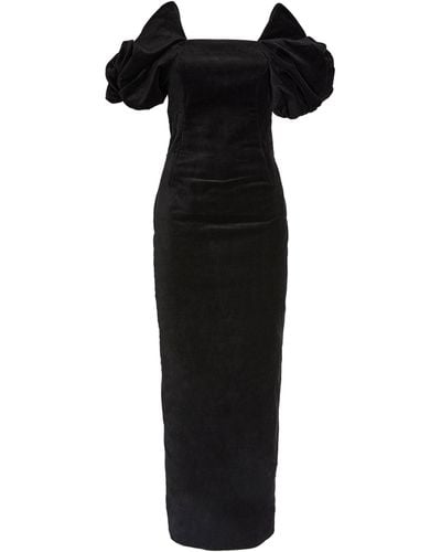 ANOUKI Puff-sleeved Midi Dress - Black