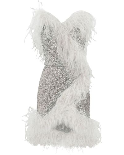 Dolce & Gabbana Sequin-embellished Feather-trim Mini Dress - Grey
