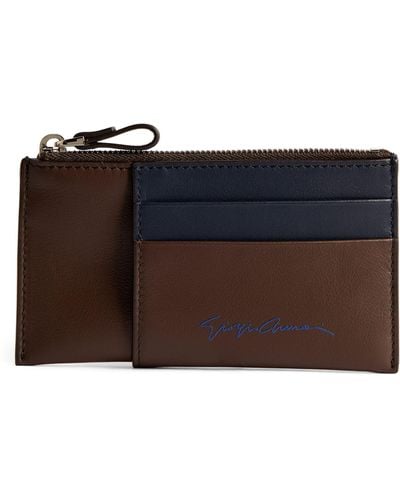 Giorgio Armani Leather Two-tone Leather Card Holder - Black