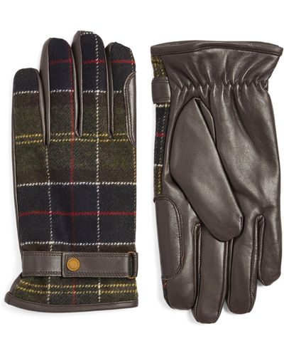 Barbour Leather And Tartan Newbrough Gloves - Black