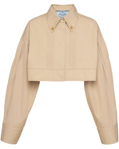 Prada Cotton Poplin Cropped Jacket - Natural