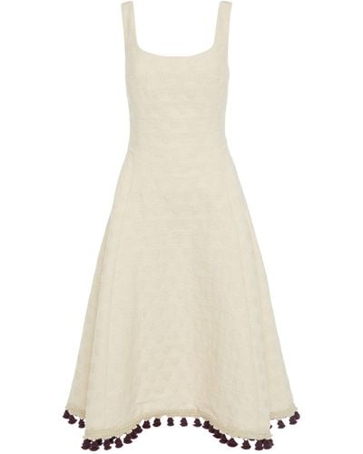 La DoubleJ Fringed Sophia Midi Dress - White