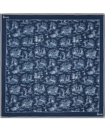 Harrods Silk London Print Scarf - Blue