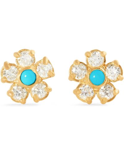 Jennifer Meyer Yellow Gold, Diamond And Turquoise Flower Stud Earrings - Metallic