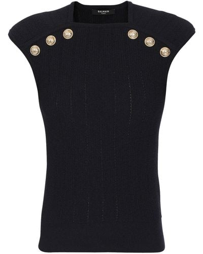 Balmain Knit Button-embellished Tank Top - Black