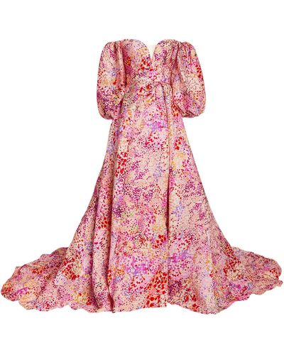 Monique Lhuillier Floral Off-the-shoulder Gown - Pink