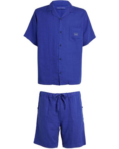 Desmond & Dempsey Linen Cuban Pajama Set - Blue