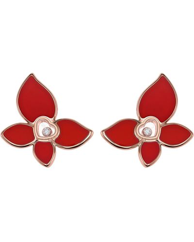 Chopard X Mariah Carey Rose Gold, Diamond And Carnelian Happy Butterfly Earrings - Red