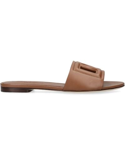 Dolce & Gabbana Leather Slides - Brown