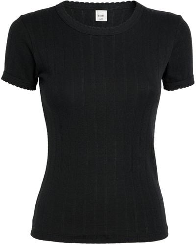 Leset Slim Fit Pointelle T-shirt - Black