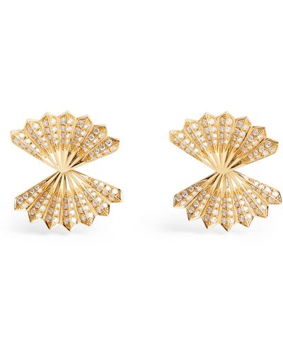 Anita Ko Yellow Gold And Diamond Double Fan Earrings - Metallic