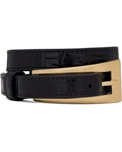 Saint Laurent Croc-embossed Leather Buckled Bracelet - Black