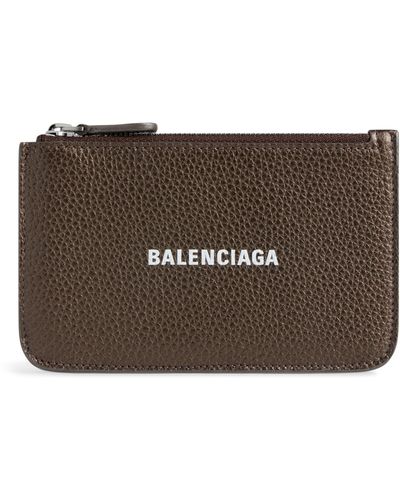 Balenciaga Leather Logo Coin And Card Holder - Brown